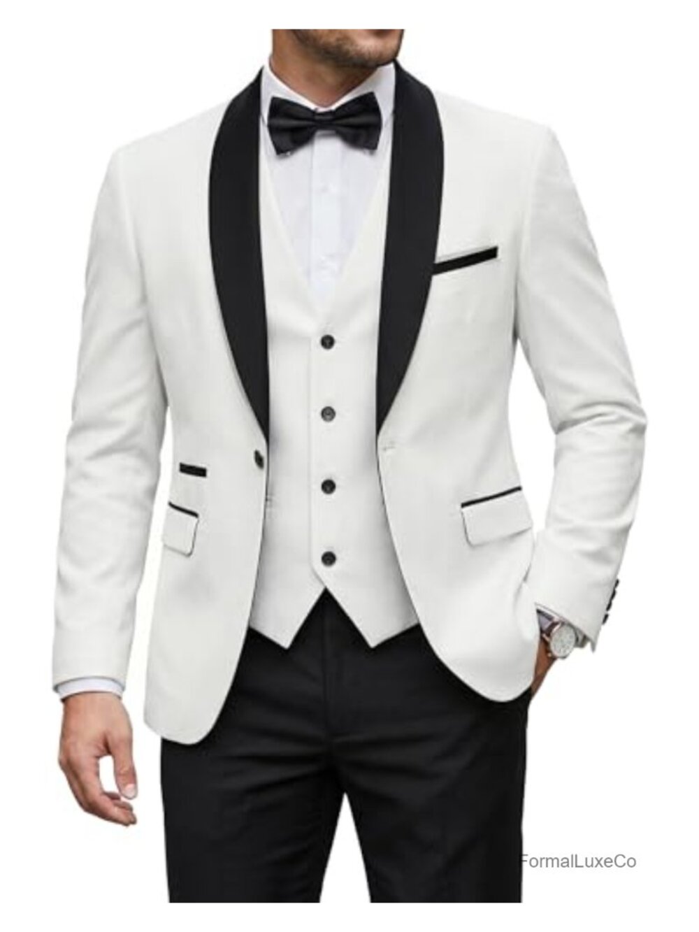 Men's 3 Piece Tuxedo Set Slim Fit Shawl Lapel One Button Suit Blazer Vest Pants